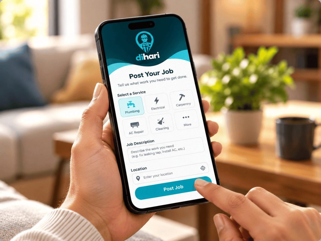 Dihari app screen for posting a job